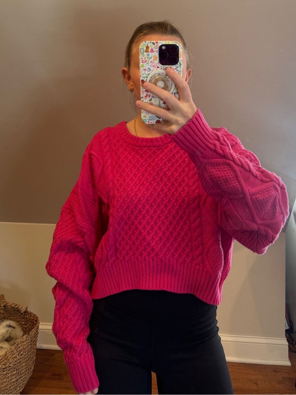 Sunday Best Hot Pink Cable-Knit Cropped Sweater